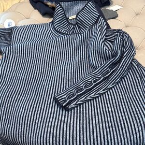 Elegant Black and White Striped Women's Turtleneck Sweater